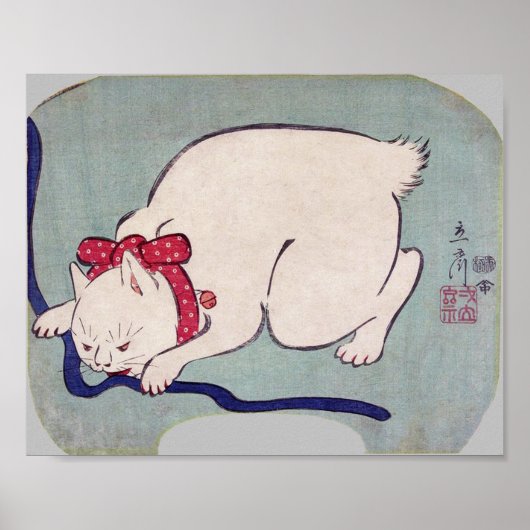 White Cat Playing with a String, Hiroshige Poster (Vorne)