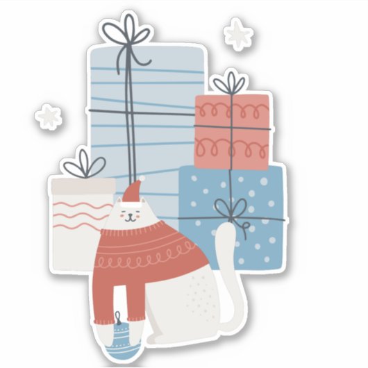 White Cat Red Pulater präsentiert Geschenke Orname Aufkleber (Vorderseite)