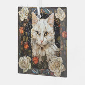 White Cat Rose Mosaic Stained Ornament Aus Glas (Vorderseite links)
