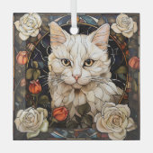 White Cat Rose Mosaic Stained Ornament Aus Glas (Vorderseite)
