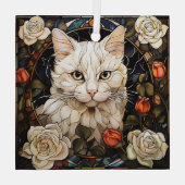 White Cat Rose Mosaic Stained Ornament Aus Glas (Rückseite)