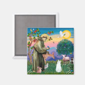 White Cat - Saint Francis Magnet (Vorderseite/Rückseite)