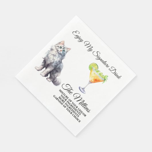 White Cat Signature Drink Hochzeitsnadel Serviette (Ecke)