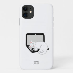 White Cat Sleeping on Laptop Apple iPhone 11 Fall Case-Mate iPhone Hülle