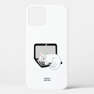 White Cat Sleeping on Laptop Apple iPhone 12 Fall Case-Mate iPhone Hülle