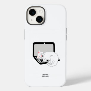 White Cat Sleeping on Laptop Apple iPhone 14 Fall Case-Mate iPhone 14 Hülle