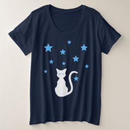 White Cat Stars Plus Size T - Shirt