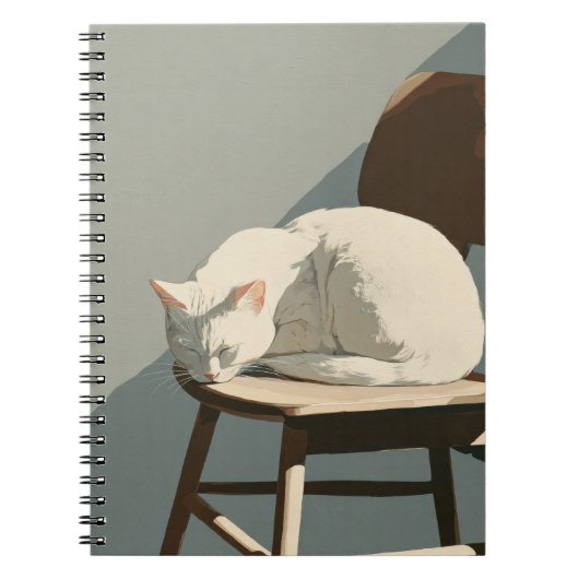 White Cat Sunbeam Holzstuhl Notebook Notizblock (Vorderseite)
