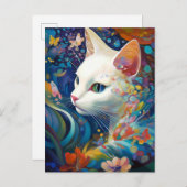 White Cat Surreal Schöne Fantasie Kunst Postkarte (Vorne/Hinten)