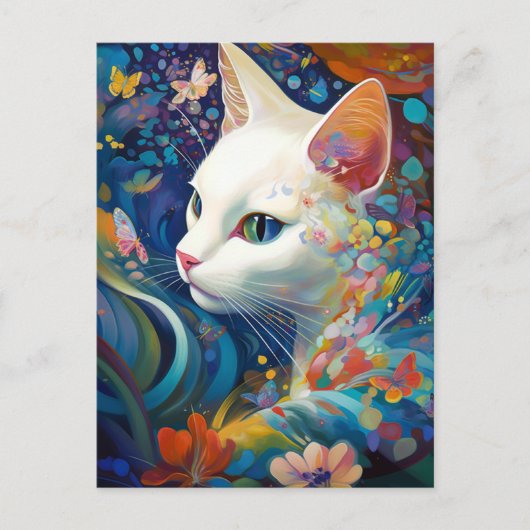 White Cat Surreal Schöne Fantasie Kunst Postkarte (Vorderseite)