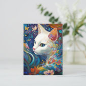 White Cat Surreal Schöne Fantasie Kunst Postkarte (Stehend Vorderseite)