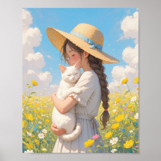 White Cat und Mädchen Anime Poster (Vorne)