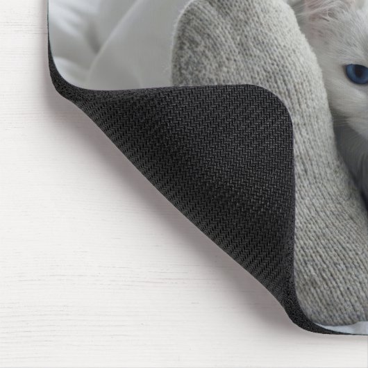 White Cat Under a White Duvet Mousepad (Ecke)