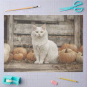 White Cat Vintag Herbst Pumpkins Decoupage Seidenpapier (Basteln)