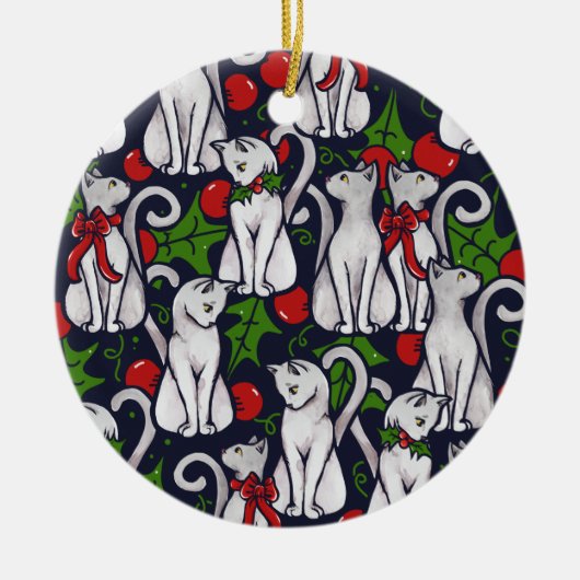 White Cat Weihnachtsgeschenke aus Weihnachten Keramik Ornament (Vorne)