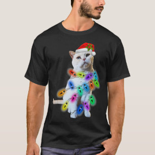 White Cat Weihnachtslicht lustige Katze Liebhaber T-Shirt