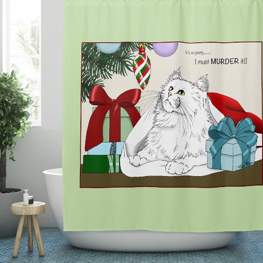 White Cat Weihnachtsschmuck Funny Duschvorhang