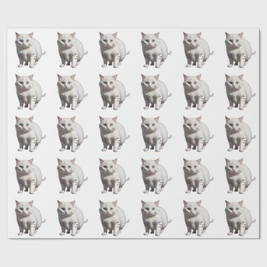 White Cat with Subtle Gray Tabby Markings Geschenkpapier (Flach)