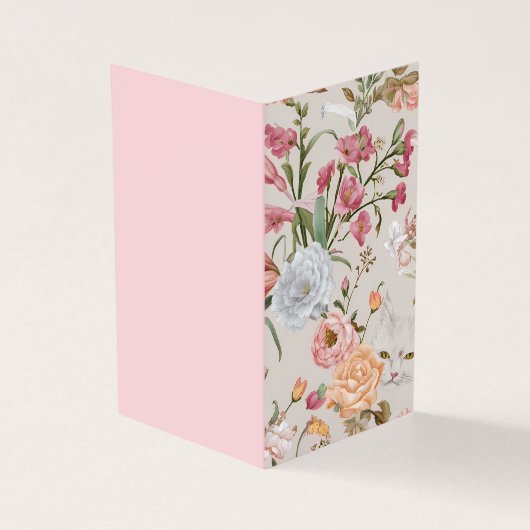White Cats Pink Roses Floral Flat Thank You Card (Vorderseite)