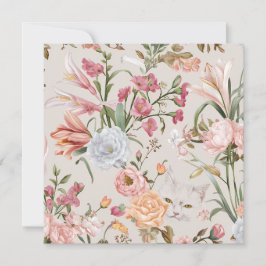 White Cats Pink Roses Floral Flat Thank You Card Karte