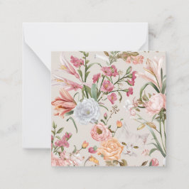 White Cats Pink Roses Floral Flat Thank You Card Mitteilungskarte