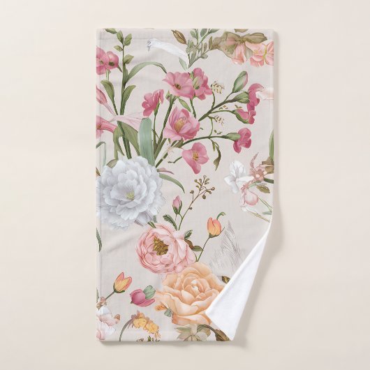 White Cats Pink Roses Floral  Handtuch (Handtuch)