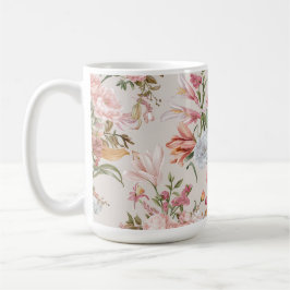 White Cats Pink Roses Floral Kaffeetasse