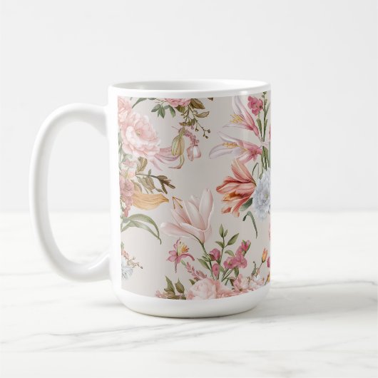White Cats Pink Roses Floral Kaffeetasse (Links)