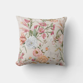 White Cats Pink Roses Floral  Kissen
