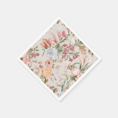 White Cats Pink Roses Floral Serviette (Ecke)