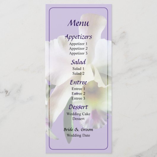 White Cattleya Orchids Wedding Menu Menükarte (Vorderseite)