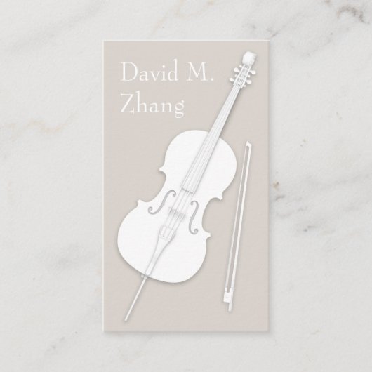 White Cello & Bow Einfach eleganter String Player Visitenkarte (Vorderseite)