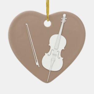 White Cello & Bow Kaffee Brown Custom Heart Keramik Ornament