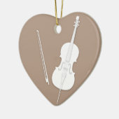 White Cello & Bow Kaffee Brown Custom Heart Keramik Ornament (Links)