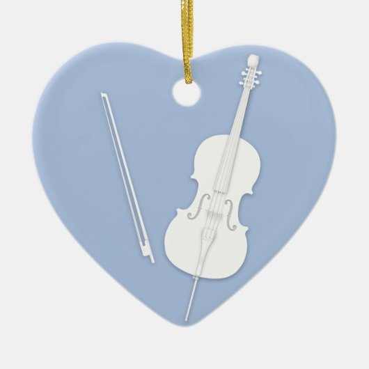 White Cello & Bow Light Blue Custom Heart Keramik Ornament (Vorne)