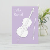 White Cello & Bow Music Erwägungsgrund Concept Lav Einladung (Stehend Vorderseite)