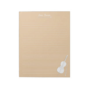 White Cello & Bow Personalisiert Music Class Beige Notizblock