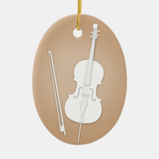 White Cello mit Bow Custom Brown Music Keramik Ornament (Vorne)