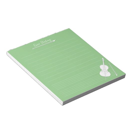 White Cello Personalisiert Music Lesson Pea Green Notizblock (angewinkelt)