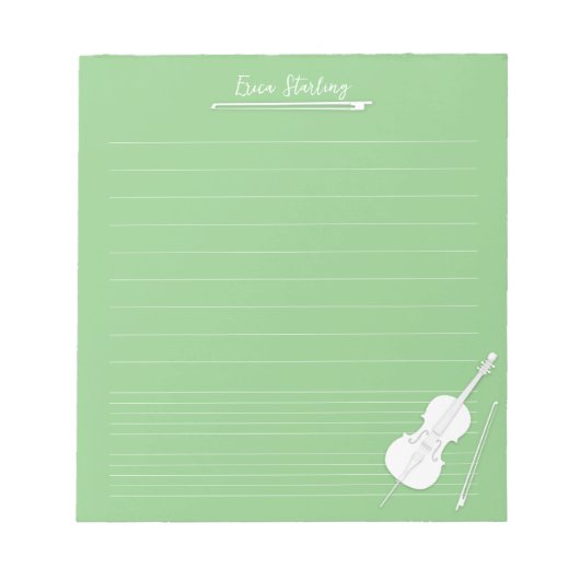 White Cello Personalisiert Music Lesson Pea Green Notizblock (Vorderseite)