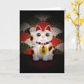 White Ceramic Maneki Neko Karte (Gelbe Blume)