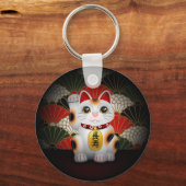 White Ceramic Maneki Neko Schlüsselanhänger (Vorderseite)