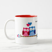 White Ceramic Mug with Romantic Owl Couple Zweifarbige Tasse (Links)