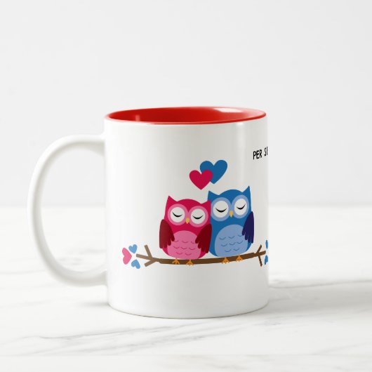 White Ceramic Mug with Romantic Owl Couple Zweifarbige Tasse (Links)