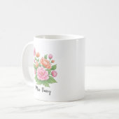 White Ceramic Personalized Mug with Floral Design  Kaffeetasse (Vorderseite Links)