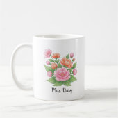 White Ceramic Personalized Mug with Floral Design  Kaffeetasse (Links)