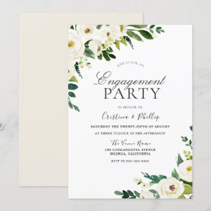 White Champagne Blume Elegante Engagement Party Einladung