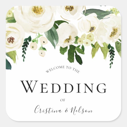 White Champagne Blume Wedding Herzlichen Dank Quadratischer Aufkleber (Vorderseite)