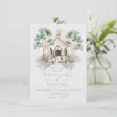 White Chapel in the Eucalyptus Wedding invitations Einladung (Stehend Vorderseite)