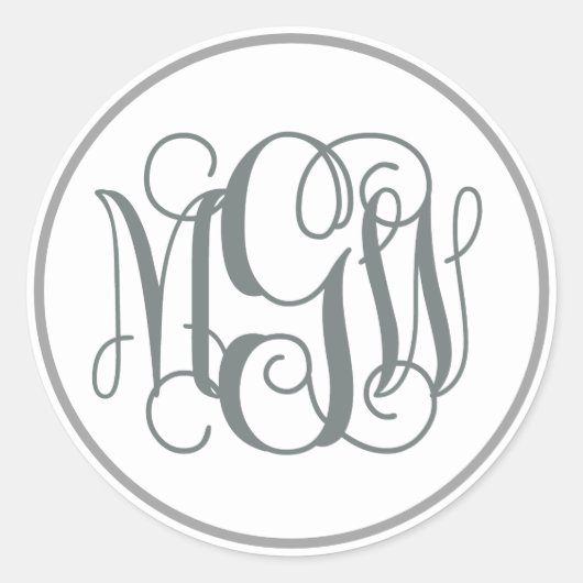 White Charcoal Vine Script Monogram, DIY BG Runder Aufkleber (Vorderseite)